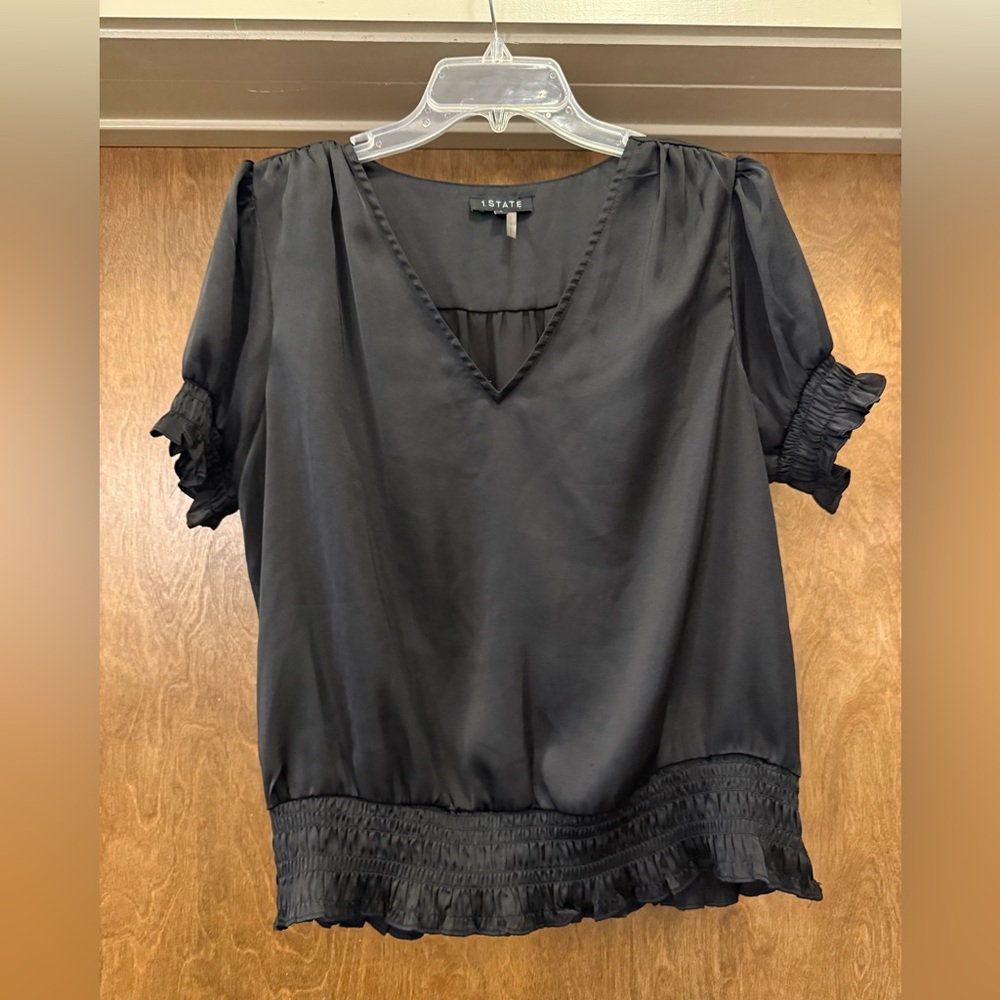 1. State Black Ruffled V-Neck Blouse